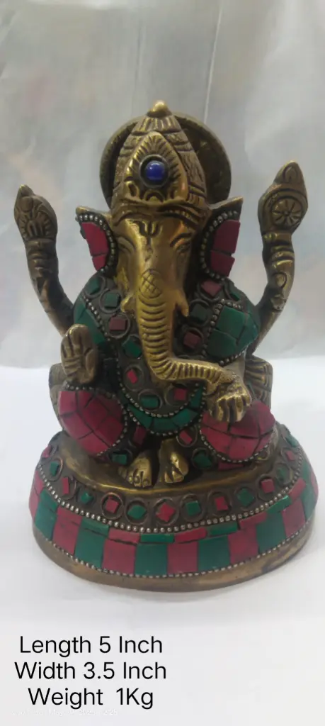 Statue Of Lord Ganesha Shows Indian Tradition Made Up Of Pure Brass And Have A weight Of 1000 Gram Have Stone Work On It