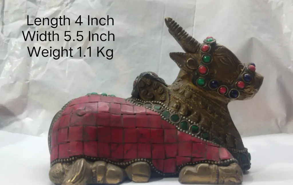 Statue Of Nandi Made Up Of Pure Brass Have Stone Work On It And Have A Weight Of 1100. Home Decor Item.