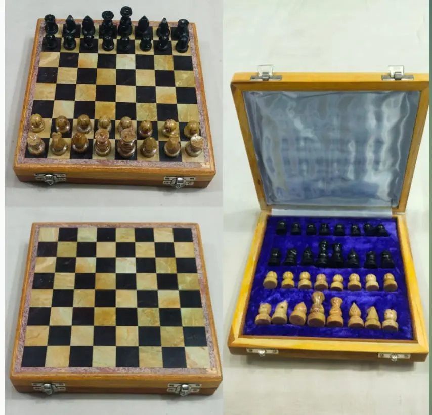 8 Inches Playing Chess Made Up Of Wood & Marble.
