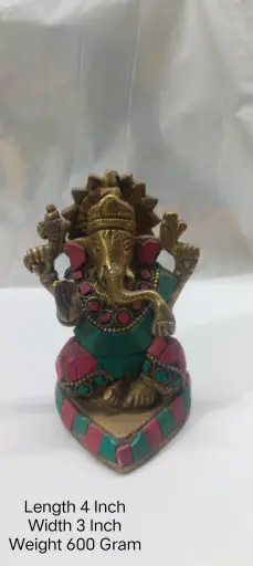 Statue Of Lord Ganesha Made Up Of  Brass And Have A Weight Of 600 Grams. Stone Work On It. A Home Decor Item.