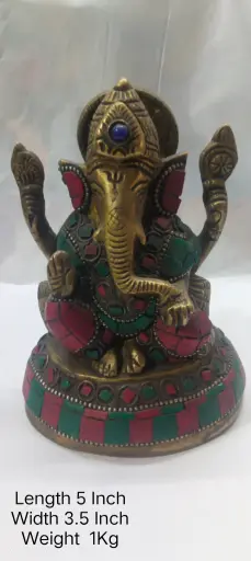 Statue Of Lord Ganesha Shows Indian Tradition Made Up Of Pure Brass And Have A weight Of 1000 Gram Have Stone Work On It