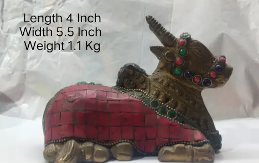 Statue Of Nandi Made Up Of Pure Brass Have Stone Work On It And Have A Weight Of 1100. Home Decor Item.