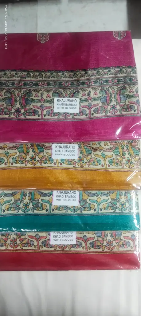 Khajuarho Khadi Bamboo Sari. Available In 4 Colours.