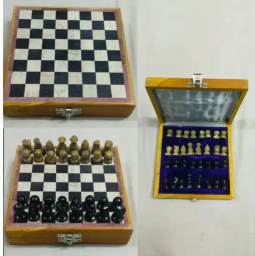6 Inch Playing Chess Made Up Of Wood & Marble.