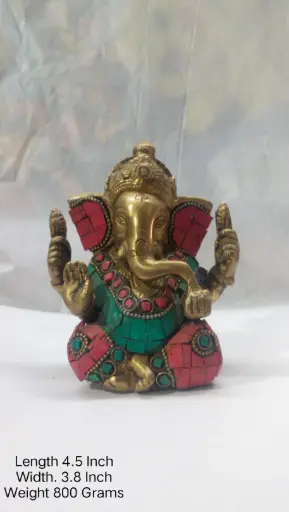 Statue Of Lord Ganesha Shows Indian Tradition Made Up Of Pure Brass And Have A weight Of 800 Gram Have Stone Work On It